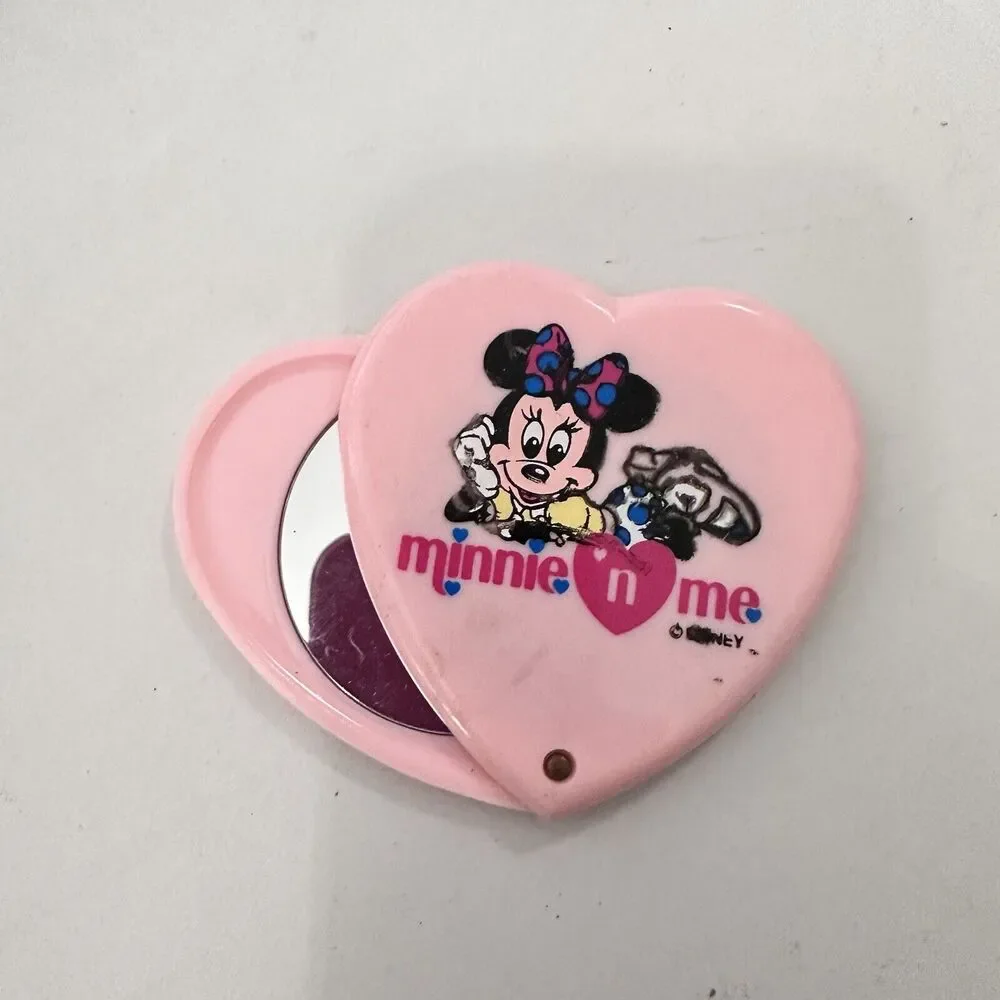 Vintage Minnie And Me Heart Compact Mirror Portable Folding Retro Pink